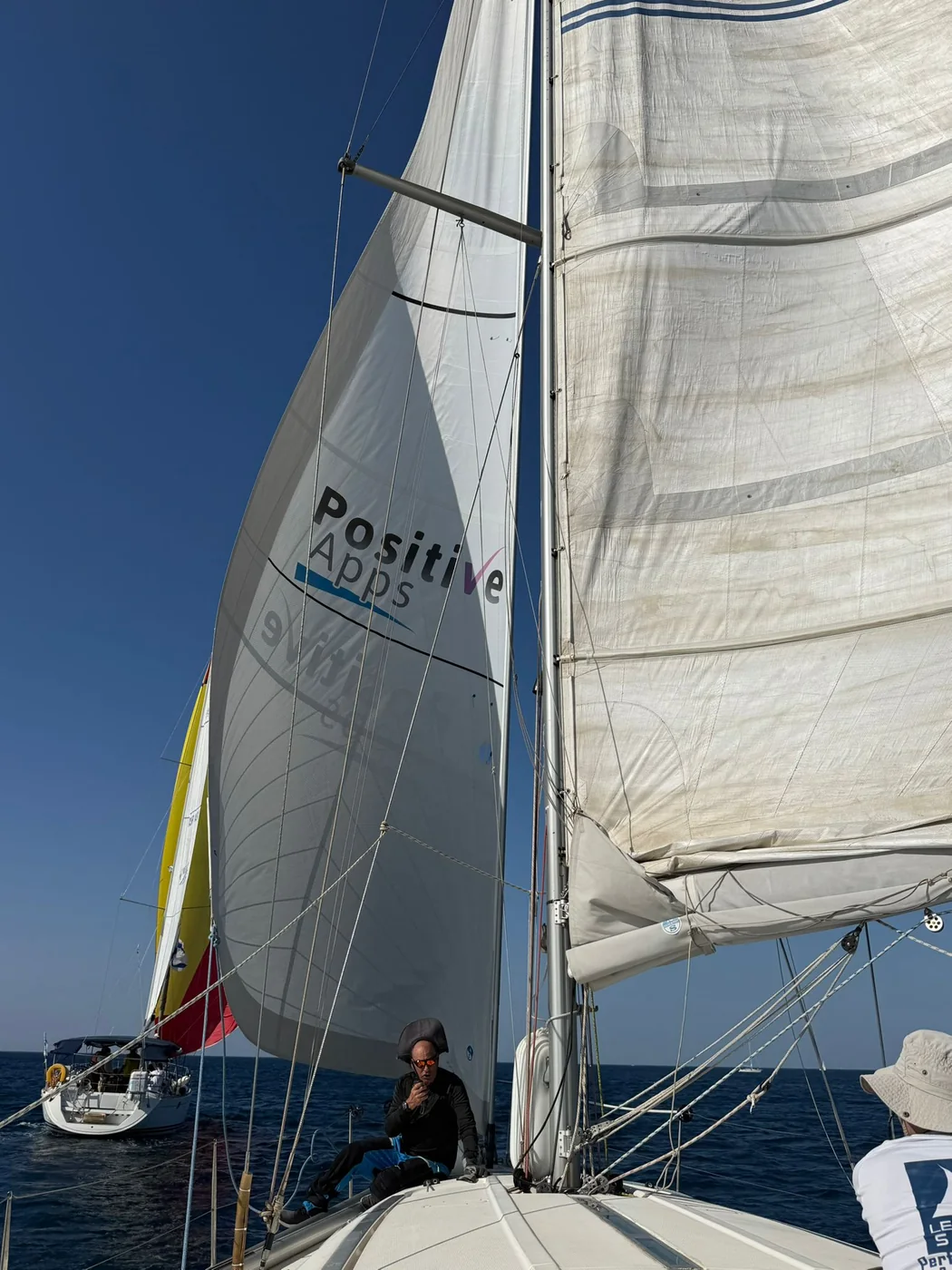 View from a sailing boat with a Positive-Apps sail